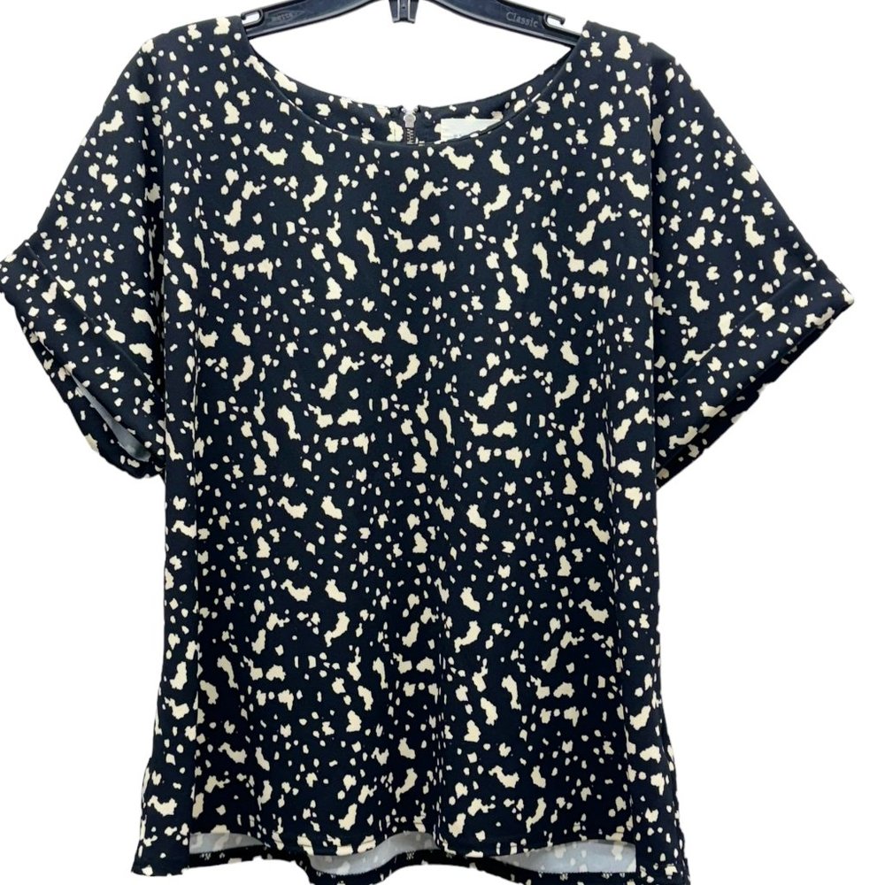 Melloday Women’s Short Sleeve Top Printed Black/Cream - Size Large